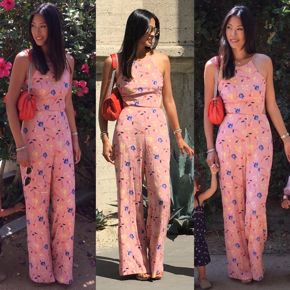 Zara Pink Floral Cut Out Jumpsuit Romper Small